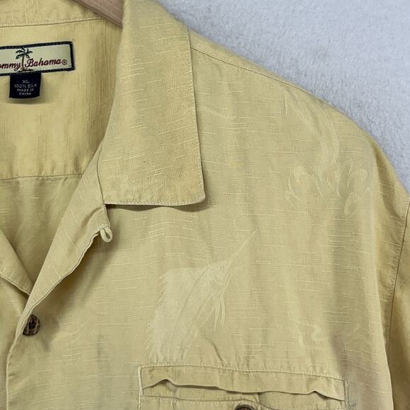 TOMMY BAHAMA Shirts Mens XL Silk Fish Jacquard Button Up Short Sleeve Yellow - Picture 7 of 14
